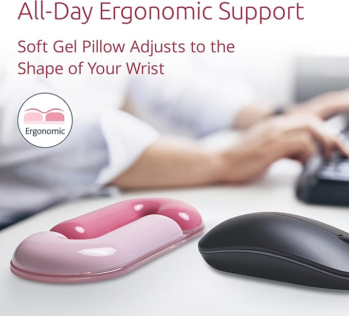 Kensington Gel Mouse Wrist Rest Support Cushion for Mice & Trackballs, Duo Gel Ergonomic Mouse Wrist Support for Pain Relief, Comfortable Non-Skid, Loop Pink 7.4" x 3.27" x 0.7" K62828WW