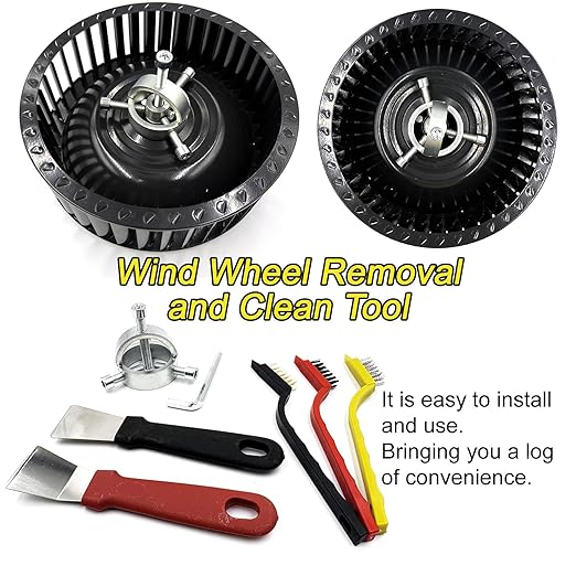 Fan Blade Blower Wheel Puller Kit,1Pcs Blower Fan Puller+3Pcs Small Wire Brushes+2Pcs Stainless Steel Scraper,Range Hood Cleaning Wind Wheel Removal Tool Pull Appliance Disassemble Hand Tools