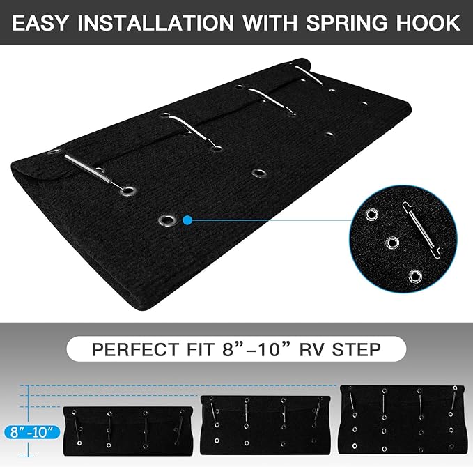 OKBA RV Step Covers,Camper Step Cover for 22 Inch RV Camper 8-10" Deep Radius Stairs Only - 3 Pack Black Stair Carpet