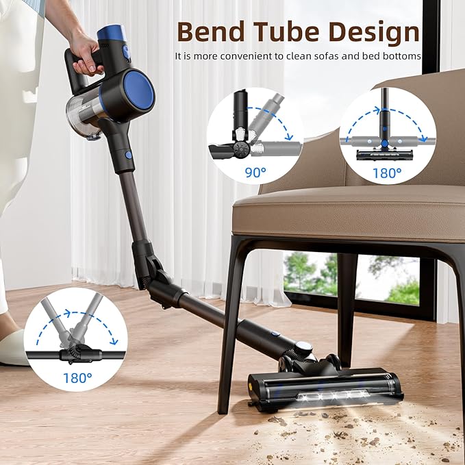 COWSAR Cordless Stick Vacuum Cleaner, Bagless Lightweight Stick Vacuum for Carpet and Floor, 8-in-1 Rechargeable Wireless Powerful Suction Vacuum Cleaner for Home, Blue