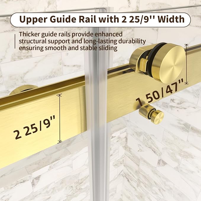 Frameless Shower Door,56-60" W x 74" H Double Sliding Shower Doors with Soft Close System,5/16" (8mm) SGCC Tempered Clear Glass Shower Door,Explosion-Proof Film Nano Coating,Brushed Gold