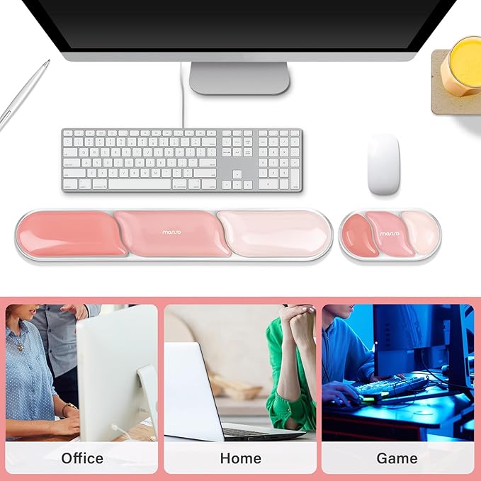 MOSISO Gel Keyboard Wrist Rest&Wrist Support for Mouse, Streamlined Ergonomic Soft Cooling Gel Mousepad Pain Relief Easy Typing Pad Non-Slip Computer Laptop Home/Office, Peach Fuzz