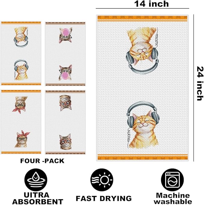 Hanamiya Na 4 Pcs Funny Cat Kitchen Hand Towels 24x14 Inch, Cute Hand Towels for Home Kitchen Bathroom Farmhouse Decor, Cat Mom Lover Lady Gifts for Women Friend Grandma