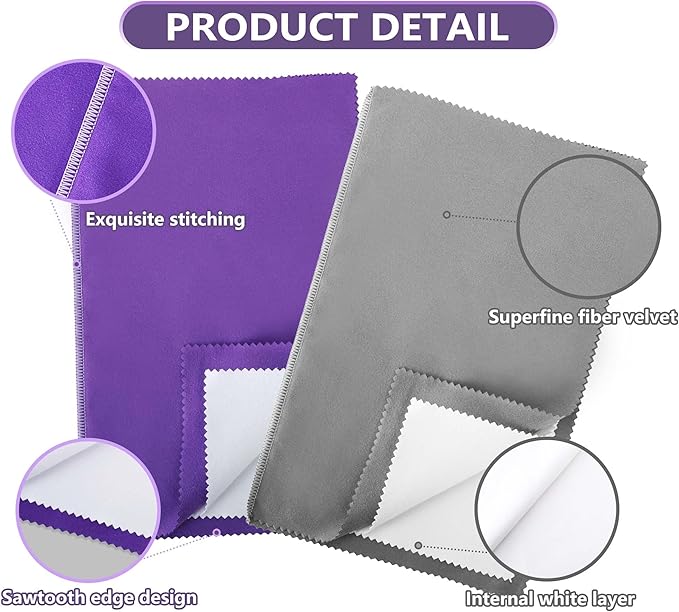 3PCS Silver polishing Cloths, 10 x 12.5 inches Four-Layer Double-Sided Jewelry Cleaning Cloth，Large polishing Cloth for Gold, Silver, Diamond, Platinum, Jewelry (2 PCS Purple and 1 PCS Gray)