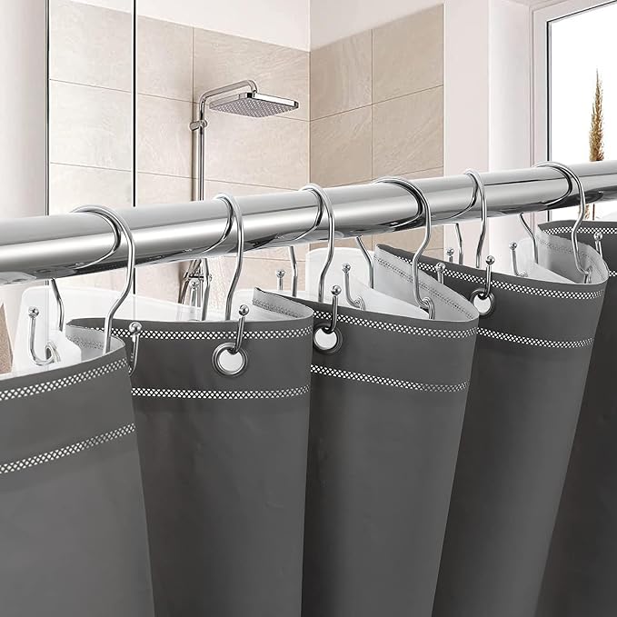 12 Pack Double Shower Curtain Hooks Rings, TENOVEL Double Sided Shower Curtain Hooks Rust Proof for Shower Curtain, Stainless Steel Bathroom Shower Hangers Rings for Shower Rods, Chrome