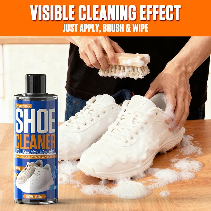 Shoe Cleaner – 10.15 fl oz Shoe Cleaning Kit with Brush & Towel, Sneaker Cleaner Solution for White Shoes, Leather, Canvas, Mesh & Boots – Removes Dirt & Stains