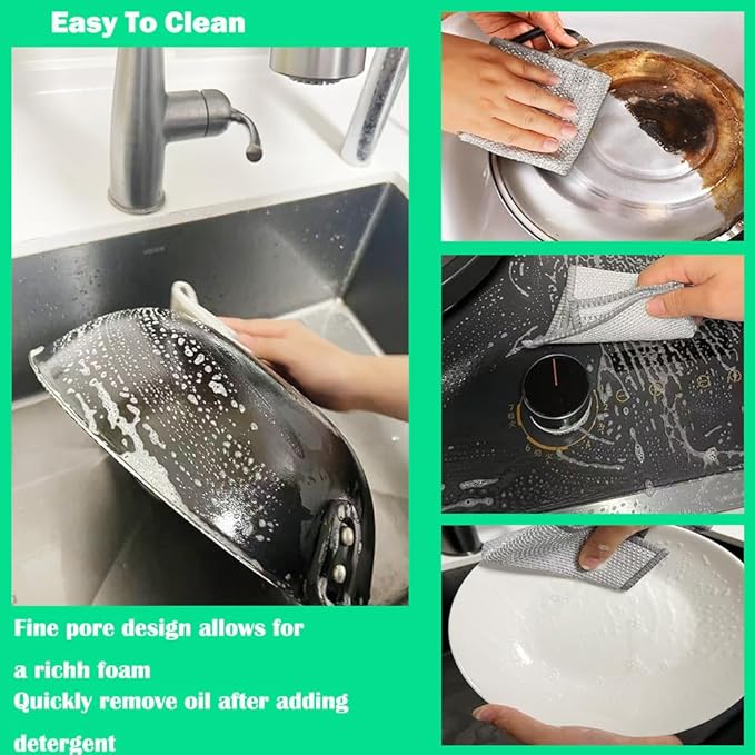 10 Pcs Upgrade 3-Layer Dish Cloth, Non-Scratch Steel, Premium Scrubbing Multipurpose Wire Dishwashing Rag for Wet and Dry, Kitchen Cleaning,Scrubs Dishes, Sinks Cleans,Home Essentials