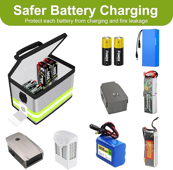 Upgraded Lipo Battery Fireproof Explosionproof Bag(8.5 x 5.7 x 6.5 inch),4 Layers of Heat Insulated Materials with Waterproof Zipper/Reflective Strip,Comfortable Handle/Portable Shoulder Strap