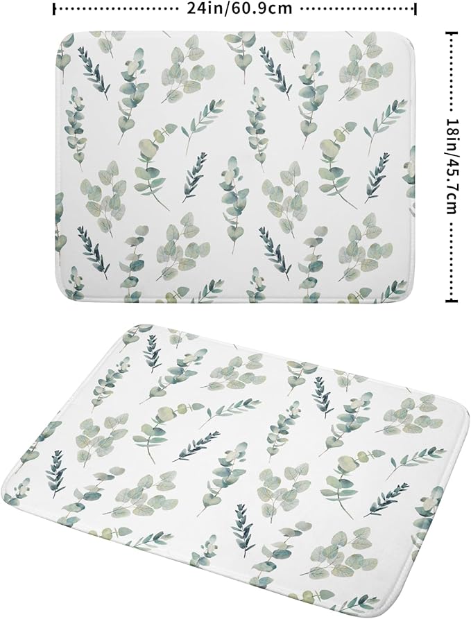 Eucalyptus Leaf Dish Drying Mat for Kitchen Counter Spring Summer Seasonal Microfiber Absorbent Dish Draining Reusable Washable Foldable Extra Large 18"x24"