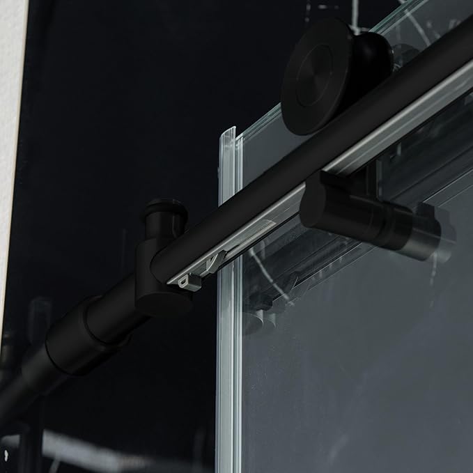 Woodbridge Frameless Single Sliding Shower Doors in Matte Black Finish, 45.5-48" Width x 76" Height with 3/8"(10mm) Clear Tempered Glass, Soft Close System and Explosion-Proof Film, BSDC4876-MB
