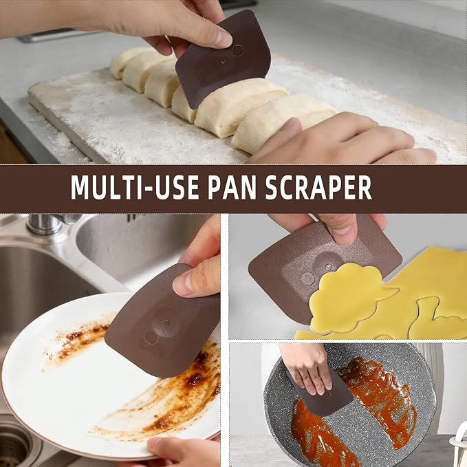 Pan Scraper 6-Pack, Plastic Cleaning Tool for Pots and Pans, Non Scratch Kitchen Gadgets for Cast Iron Care, Dish and Food Scraper
