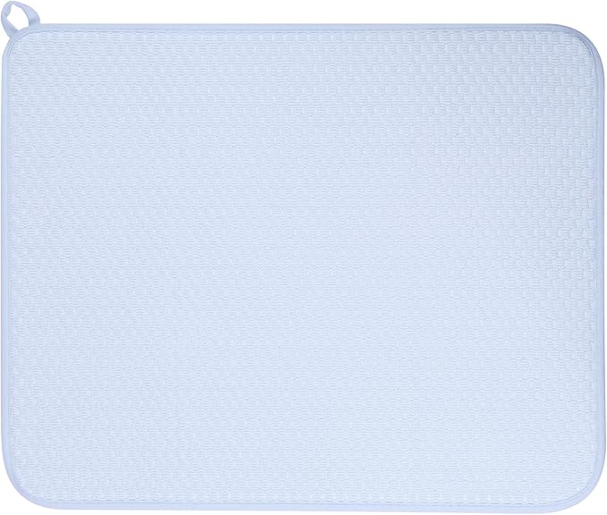 12 * 16 inch Microfiber Dish Drying Mat, Superb Absorbent Kitchen Dish Drying Pad, Reversible Drainboard for Countertop, Blue