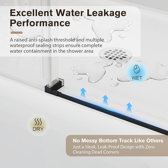 Frameless Glass Shower Door, 43-48" W x 76" H Sliding Frameless Shower Door, 1/4''(6mm) SGCC Tempered Glass, Explosion-Proof Film Nano Coating, Stainless Steel Hardware, Matte Black
