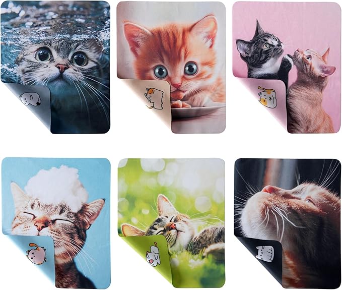Anywind Microfiber Glasses Cleaner Cloth,Cute Cat Cleaning Clothes for Eyeglass,Phone, Screens, Camera Lens -6pcs