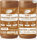 Air Jungles 3in1 Leather Wipes 50 Count (Pack of 2), Extra Large 8" x 10" Size, Clean Condition Protect Wipes for Leather Car Seat, Furniture Couch, Shoes Boots Bags Purse Apparel