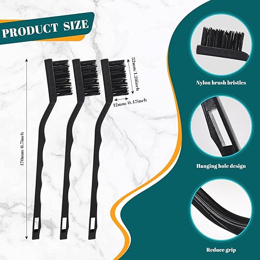60 PCS Mini Nylon Brush Set，Masonry Brush Wire Bristle for Cleaning Welding Slag and Rust，Curved Handle Brush (Nylon, 60)