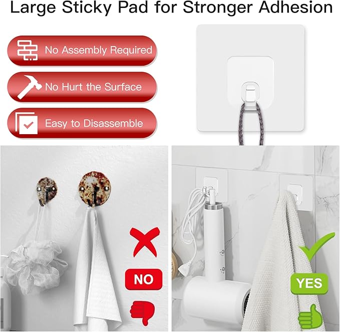 Large Adhesive Hooks, 33lb Heavy Duty Utility Hooks for Hanging, 30 Pack Damage Free Sticky Hanging Hook, No Trace Self-Adhesive Wall Hook for Kitchen Bathroom Office Multiple Uses