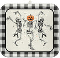 Halloween Dish Drying Mat for Kitchen Counter,Funny Skeleton Pattern Microfiber Drying Mat,Black and White Buffalo Plaid Background Washable Absorbent Countertop Holiday Dish Mat Drain Mat,16x18In