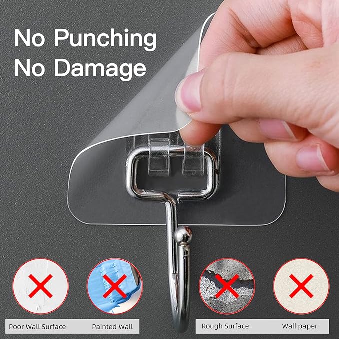 20 Pack Large Adhesive Hooks for Hanging Heavy Duty 44 lb(Max), Self Adhesive Sticky Hooks Waterproof Stainless Steel Wall Hook for Home Bathroom Shower Kitchen Outdoor Utility Hooks
