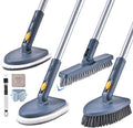 Shower Cleaning Brush,4 in 1 Tile Tub Shower Scrubber with 54.7'' Long Handle Stiff Bristles Sponge Brush Grout Brush Microfibe Pads for Bathroom Kitchen Toilet Wall Glass Tub Tile Sink