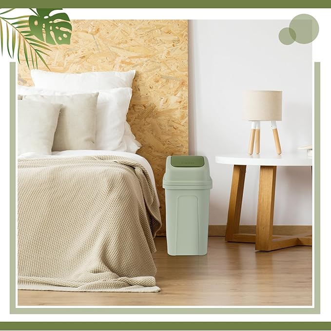 Sumind 2 Pcs 2.6 Gallon Bathroom Trash Can with Swing Lid Small Garbage Can Plastic Bathroom Trashcan Garbage Bin for Kitchen Waste Bedroom Room Outdoor (Green and Beige)