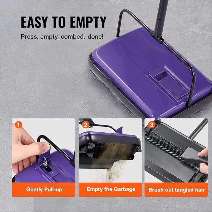 Happybuy Manual Carpet Sweeper with 300ml Dustbin - 6.7" Cleaning Width for Pet Hair, Dust & Debris on Carpets & Hard Floors (Purple)