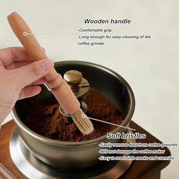 4pcs Coffee Machine Cleaning Brush Set, Professional Espresso Brush Grinder Tool with Wooden Handle Durable Boar Bristle Scrub for Deep Cleaning Home Use
