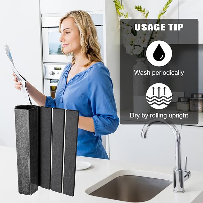Stone Drying Mat for Kitchen Counter, Large Foldable Drying Stone with Non-slip Mat, Quick Dry Absorbent Diatomaceous Earth Mat for Dishes, Cups, Bottles, Any Countertop, 24"×16", Dark Gray