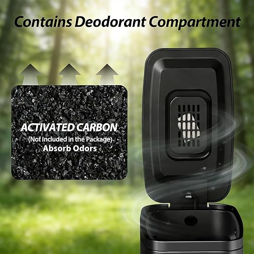 1.6 Gallon Black Bathroom Step Trash Can with Lid, Soft Close, Small Stainless Steel Garbage Can with Removable Inner Bucket, Includes 60 Trash Bags