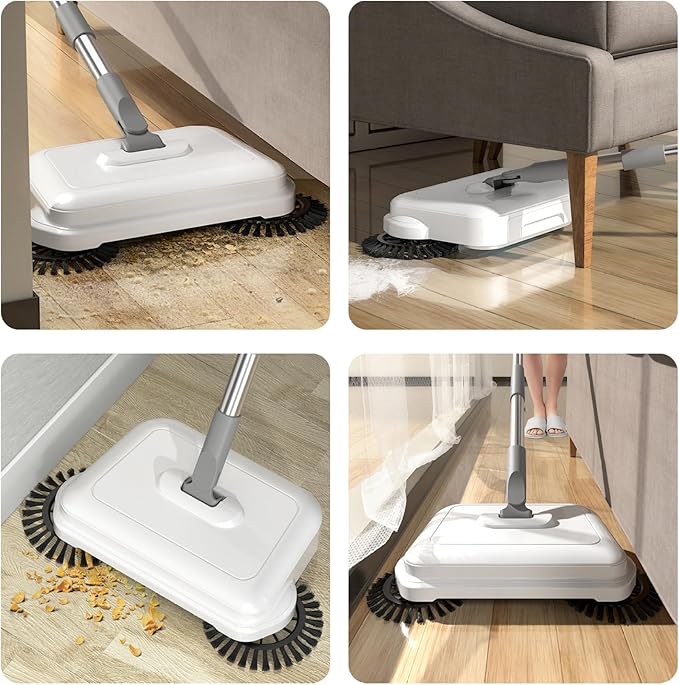 2-in-1 360° Rotating Hand Push Floor Sweeper with Long Handle, Manual Carpet and Hard Floor Cleaner, Hanging Manual Vacuum Sweeper for Home Office Quick Dust Debris Pickup
