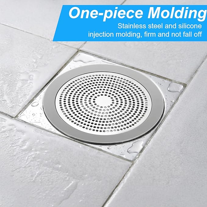 Flat Shower Drain Hair Catcher Stainless Steel Shower Drain Cover Hair Catcher 5.7in Wide Round Hairs Stopper for Showers Drains Sink Protector Filter for Showers Bathroom Pet Owners Homeowners