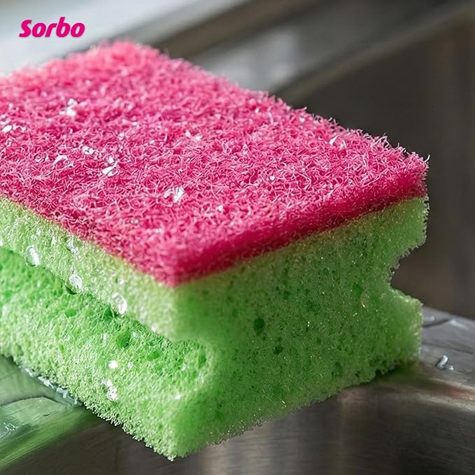 Sorbo Scouring Sponges, Non-Scratch Extra Grip and Super Absorbent Cleaning Scourers Ideal for Home and Kitchen Cleaning, Each Pack Includes 6 scourers in Assorted Colours