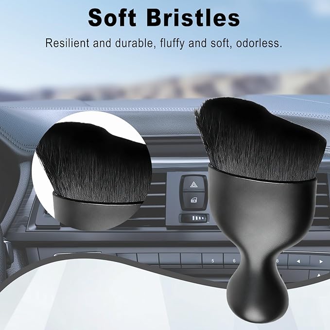 Car Detailing Brush, Deep Crevice Cleaning Soft Bristle Cleaning Brush, Curved Soft Bristles Auto Removal Dust Collectors, Car Interior Dust Tool for Dashboard, Leather, Door Panels (Black)