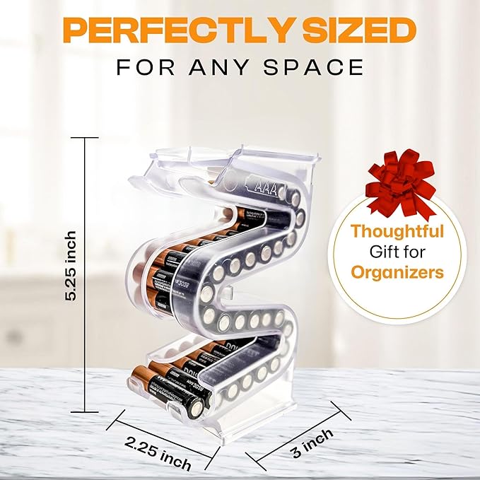 Battery Ladder Organizer Case for AAA Batteries - Stackable or Mounted Vertical Storage Battery Dispenser for Home, Garage, & Workshop (2-Pack, Holds 56 AAA Batteries Total)