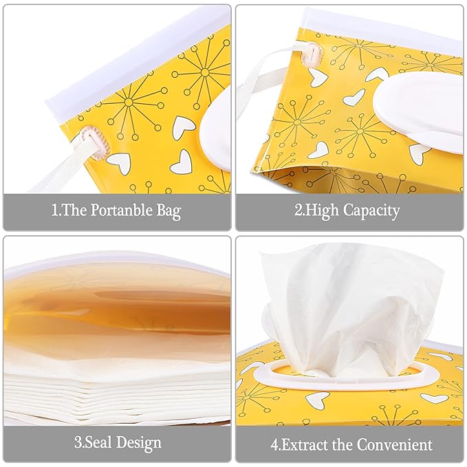 FEBSNOW 4 Pack Baby Wipe Dispenser, Portable Refillable Wipe Holder, Baby Wipes Container, Wipe Dispenser, Reusable Travel Wet Wipe Pouch (Floral)