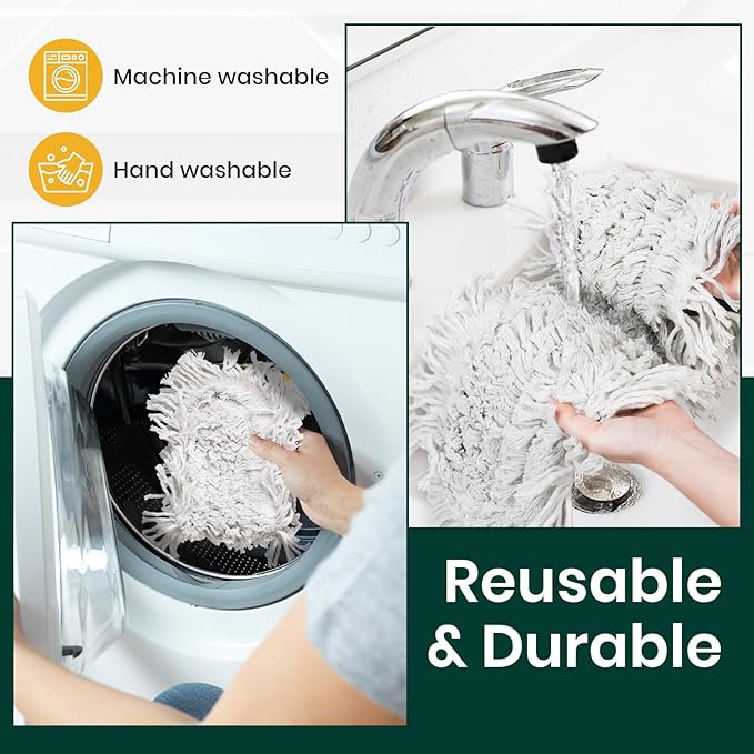 24 Inch Commercial Dust Mop for Floor Cleaning-Heavy Duty Dry & Wet Push Broom with 3 Washable Pads, 57" Handle & 360° Swivel Floor Duster for Hardwood, Laminate, Vinyl Floors & Warehouse