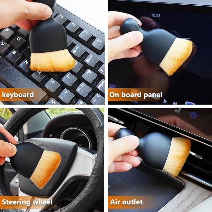 2 Pack Car Interior Detailing Soft Brush, Curved Design Dirt Dust Clean Brushes, Dust Collectors, Car Cleaning Brush with Cover
