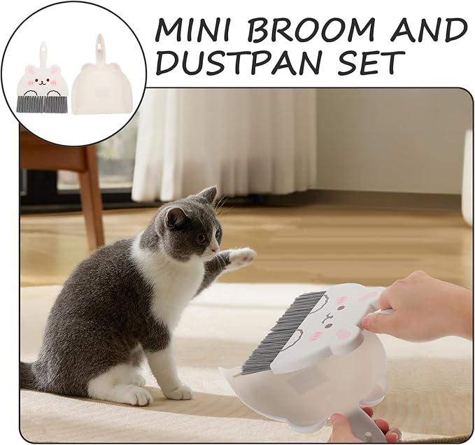 VOSAREA Mini Dustpan and Brush Set - Small Broom and Dustpan Set with High-Density Bristles & Flexible Rubber Lip - Portable Whisk Broom for Desktop Keyboard Car Interior Camping Pet Mess