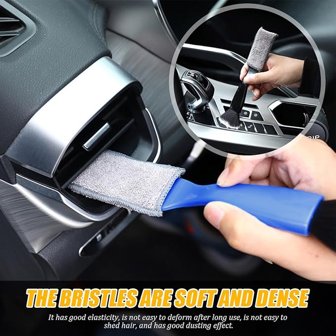 Double Head Brush for Car Clean, 2 in 1 Soft Auto Duster Detailing Cleaning Brushes, Multi-Functional Vehicle Air Conditioning Vent Cleaner Tools, Universal for SUV RV Truck (Blue)