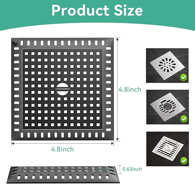Drain Hair Catcher for Bathroom Sink,4.8" Stainless Steel and Silicone Shower Drain Covers Suitable for Drains and Bathroom Floors (1, Matte Black)