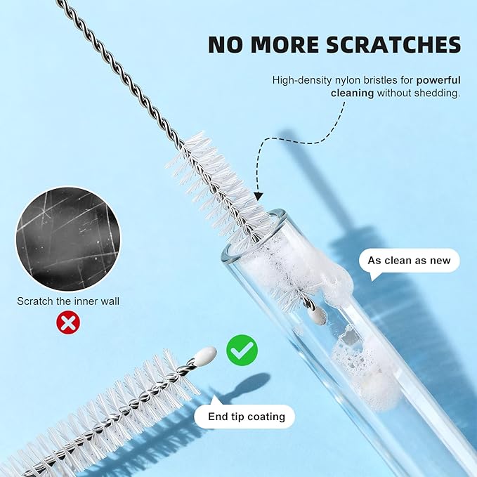 3 Pack Straw Cleaner Brush with Crevice Cleaning Tool Drinking Straws Cleaning Brush for Sippy Cup Water Bottle Tubes Tumbler 2-in-1 Reusable Pea Long Straw Pipe Cleaner Brushes
