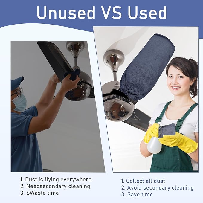 4 PCS Ceiling Fan Duster Kits,100% Microfibre Fan Blade Cleaner for high Ceiling Fan Blades.Machine Washable and Reusable,Includes 2 Ceiling Fan dusters and 2 Microfibre Towels（Grey） (Grey)