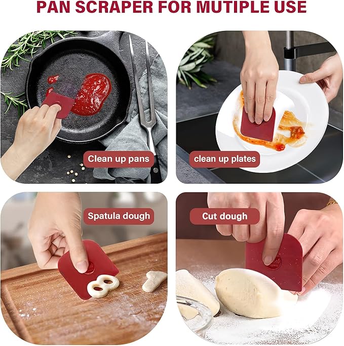 Pan Scraper, 10 Pcs Pot Scraper, Pan Scraper Plastic, Multifunctional Scraper Tool for Kitchen, Non-Slip, Food Safe, High Heat Resistant-Red