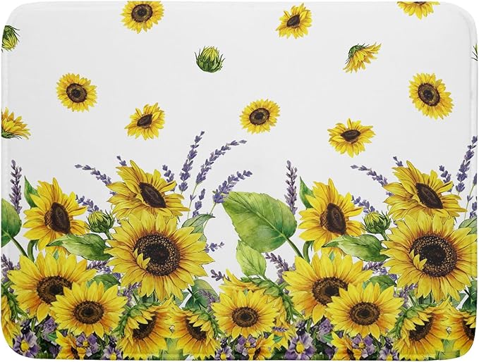 Sunflower Dish Drying Mat for Kitchen Counter 24x18 Inch Floral Lavender Drying Mat with Absorbent Reversible Microfiber Season Spring Summer Dish Drainer Mats Rack Pad for Coffee Countertop Protector