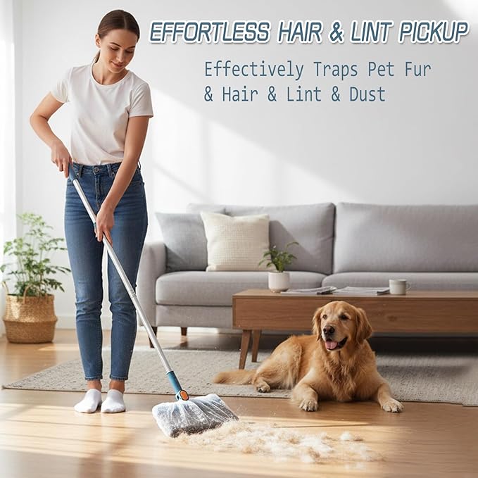 100 Pcs Disposable Broom Covers for Pet Hair Removal, Non-Woven Sweeper Sheets Effectively Traps Hair, Dust, Lint for Floor Carpet Cleaning, Universal Fit for Most Brooms