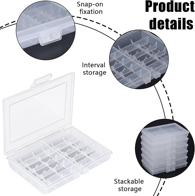 6 Pack Battery Organizer for AA/AAA Batteries,10-Slot Battery Storage Box with lid,Battery Storage Case Removable Dividers for Common Types Batteries, Household Container