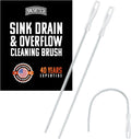 Brushtech Sink Drain & Overflow Cleaning Brush - Thin & Flexible Drain Cleaning Gadget for Clogs, Hair, & Debris - Long Pipe Brush for Kitchen & Bathroom Sink Maintenance - Made in USA (2-Pack)