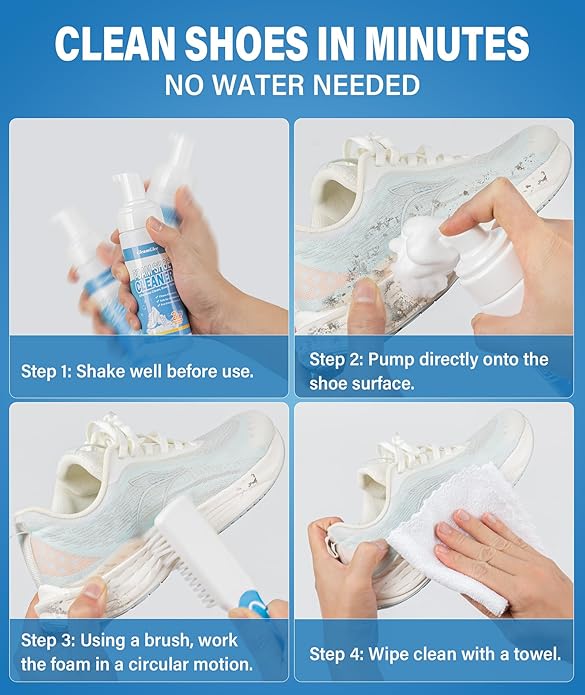 Shoe Cleaner 6.76 oz – Deep-Cleaning Sneaker Cleaner Kit for White Shoes, Lifts Dirt & Stains Fast, with Brush & Towel