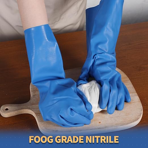 BOOMJOY Nitrile Cleaning Gloves, Heavy Duty Dishwashing Gloves, Reusable Medium Gloves for Kitchen, Bathroom, Gardening, Working, Pet Care - Blue, 3 Pairs, Size M