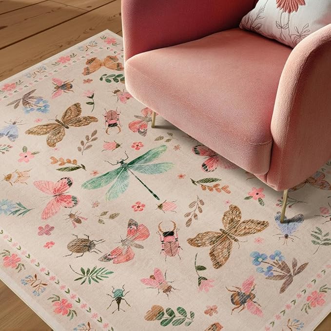 2x3 Washable Rug,Small Door Mat Floral Entryway Rug, Boho Front Door Mat, Non Slip Area Rugs, Low Pile Throw Accent Carpet for Indoor Entrance, Bathroom and Kitchen(Pink 2x3ft)
